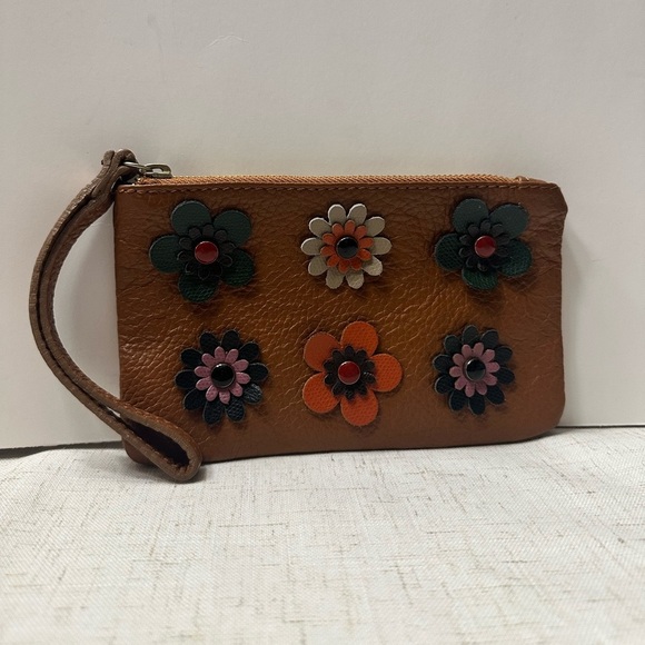 Piumelli Handbags - Floral Embellished Brown Wristlet